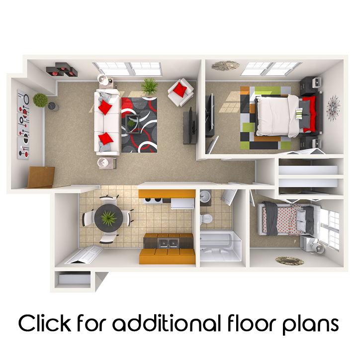 Floor plan for 2 beds, 1 bath, 770 sqft
